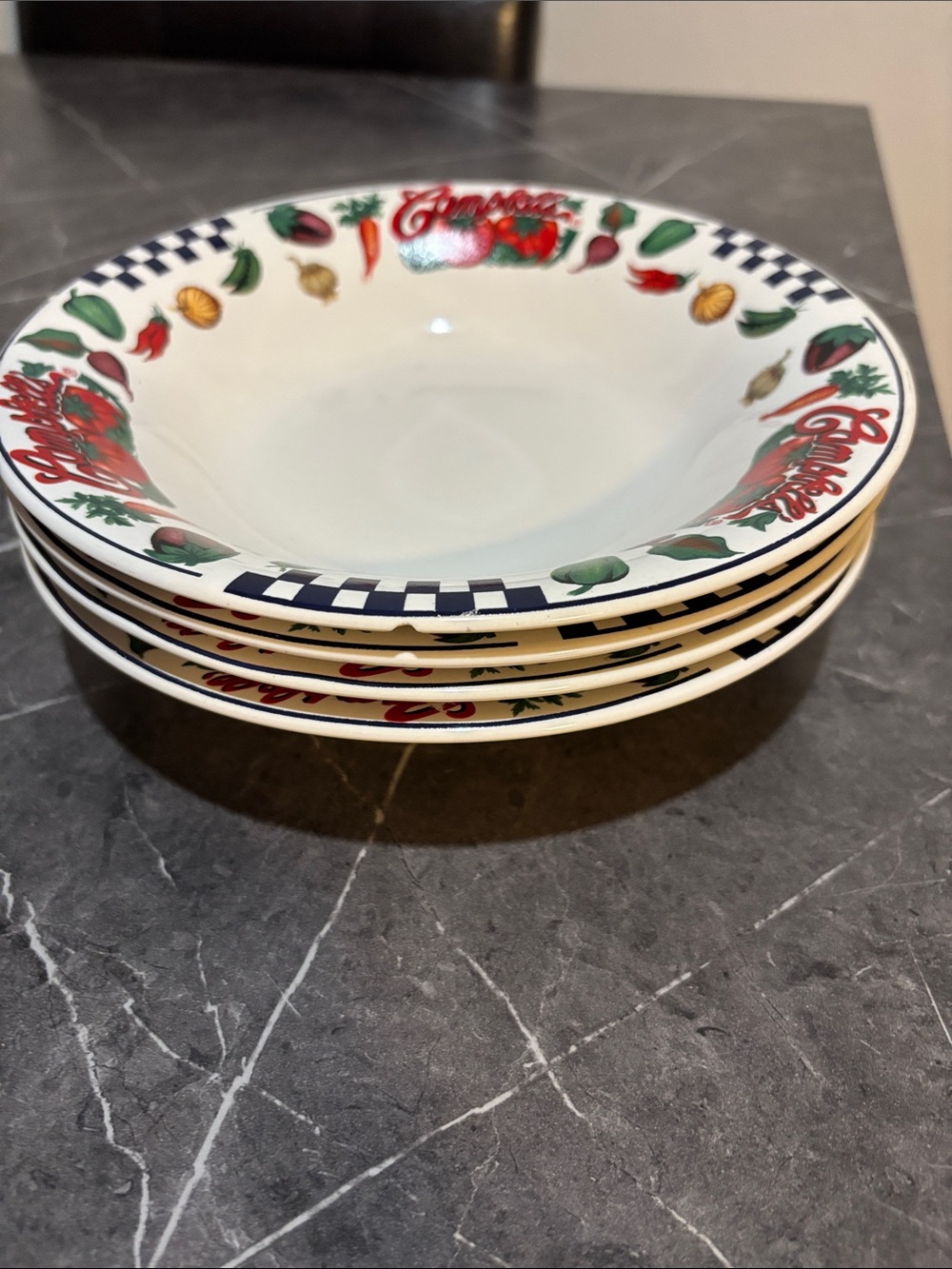 Campbell’s Ceramic soup Bowls with Red & Green Vegetable Border (Set of 4)